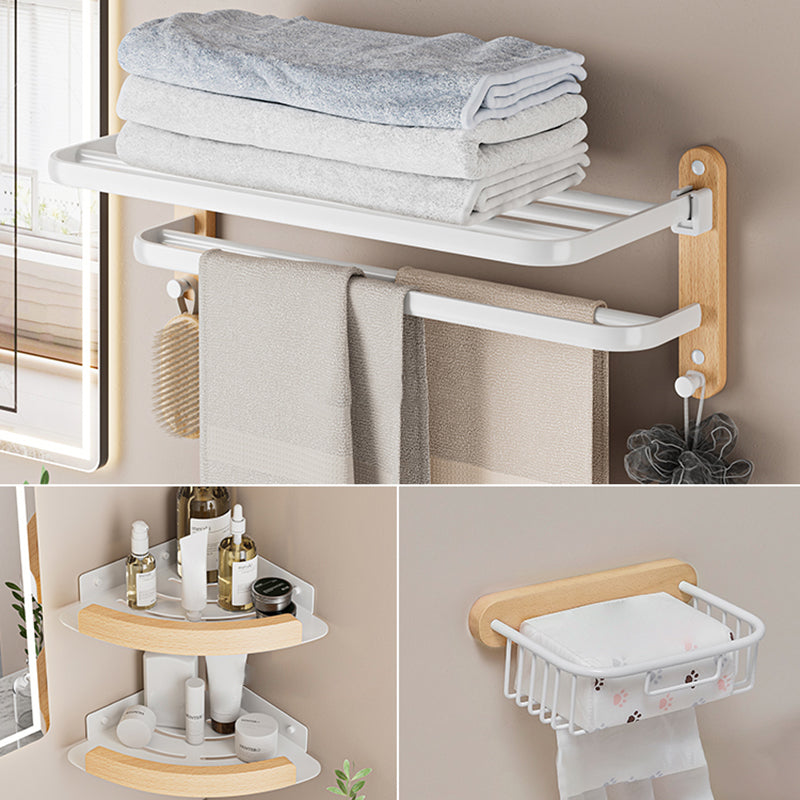 White Metal and Solid Wood Bathroom Accessories Hardware Set
