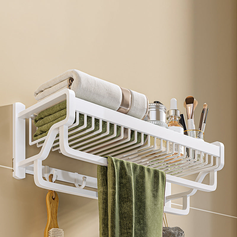 Modern White Finish Bathroom Accessory Set with Bath Shelf/Towel Bar/Robe Hooks