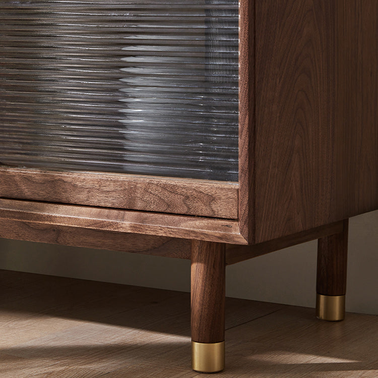Walnut Glass Paned Accent Cabinet Mi-Century Modern 41.3" Tall Chest with Drawer