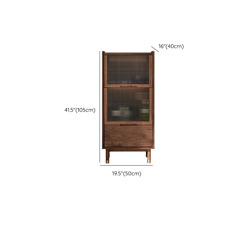 Walnut Glass Paned Accent Cabinet Mi-Century Modern 41.3" Tall Chest with Drawer