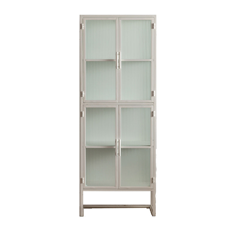 Industrial Metal Cabinet in White Distressed Chest with Glass Paned