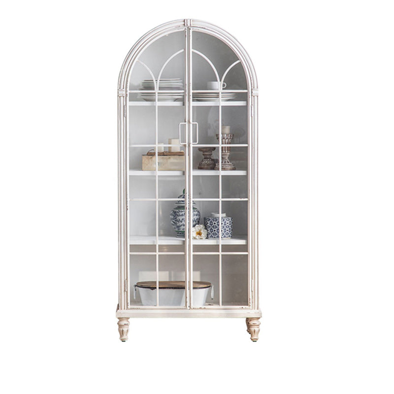 Industrial Metal Cabinet in White Distressed Chest with Glass Paned