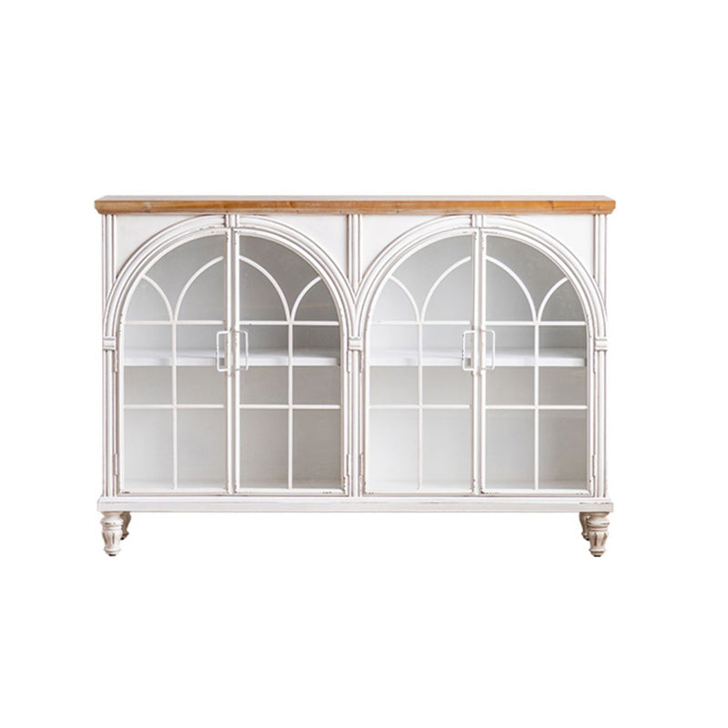 Industrial Metal Cabinet in White Distressed Chest with Glass Paned