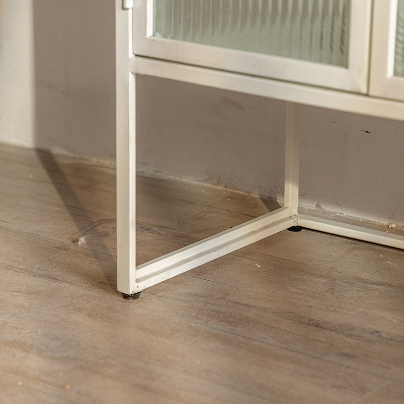 Industrial Metal Cabinet in White Distressed Chest with Glass Paned