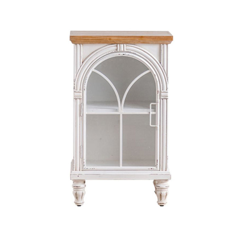 Industrial Metal Cabinet in White Distressed Chest with Glass Paned
