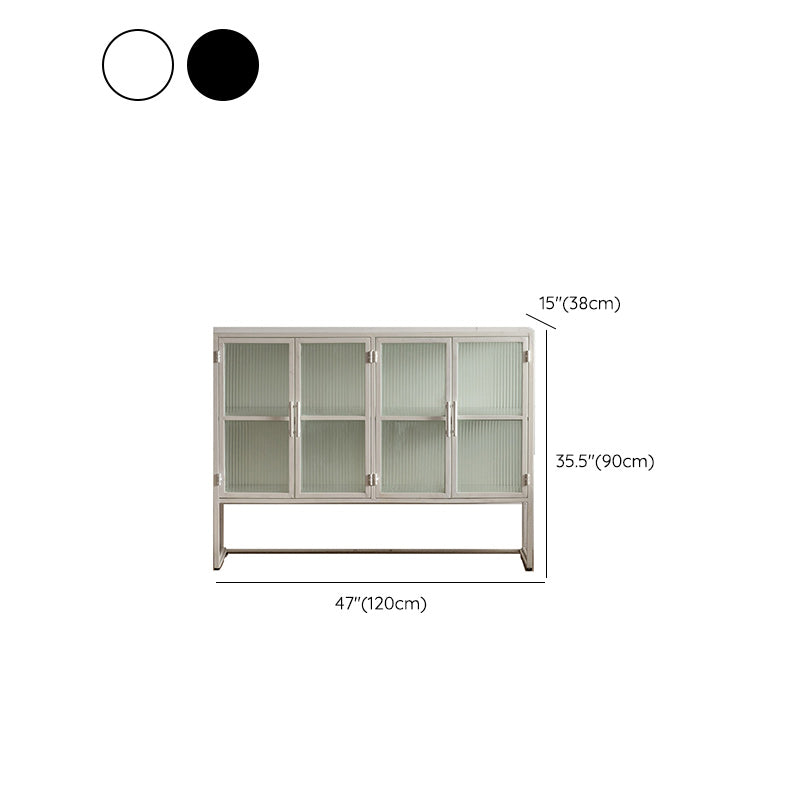 Industrial Metal Cabinet in White Distressed Chest with Glass Paned