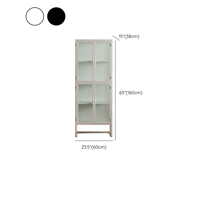 Industrial Metal Cabinet in White Distressed Chest with Glass Paned