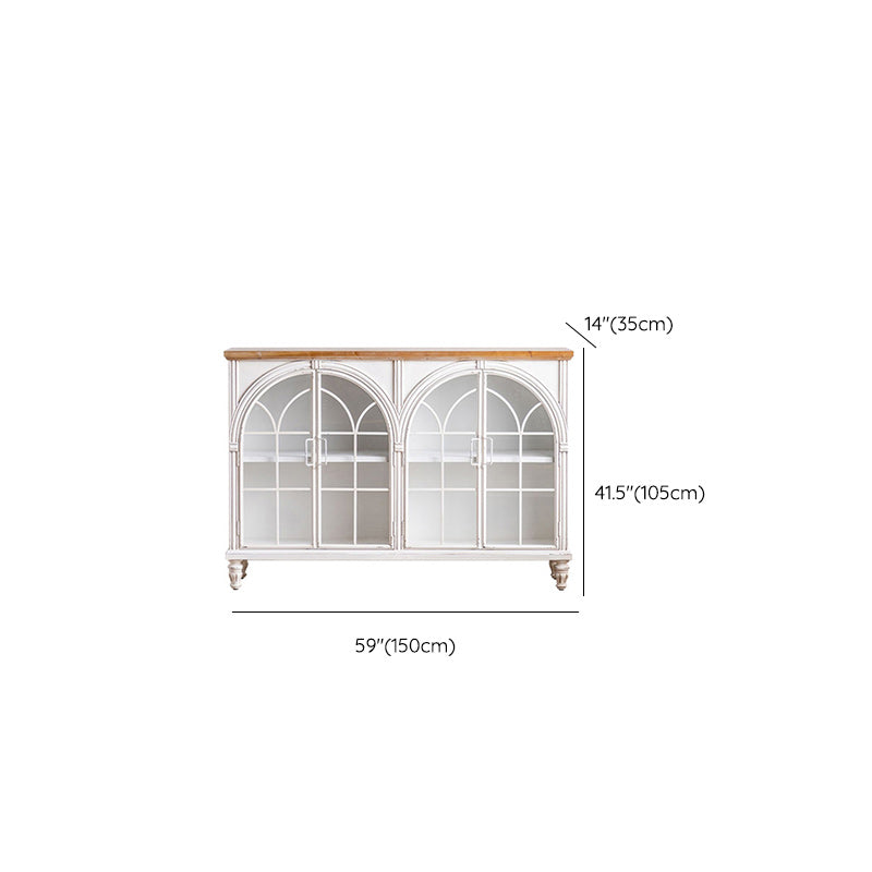 Industrial Metal Cabinet in White Distressed Chest with Glass Paned