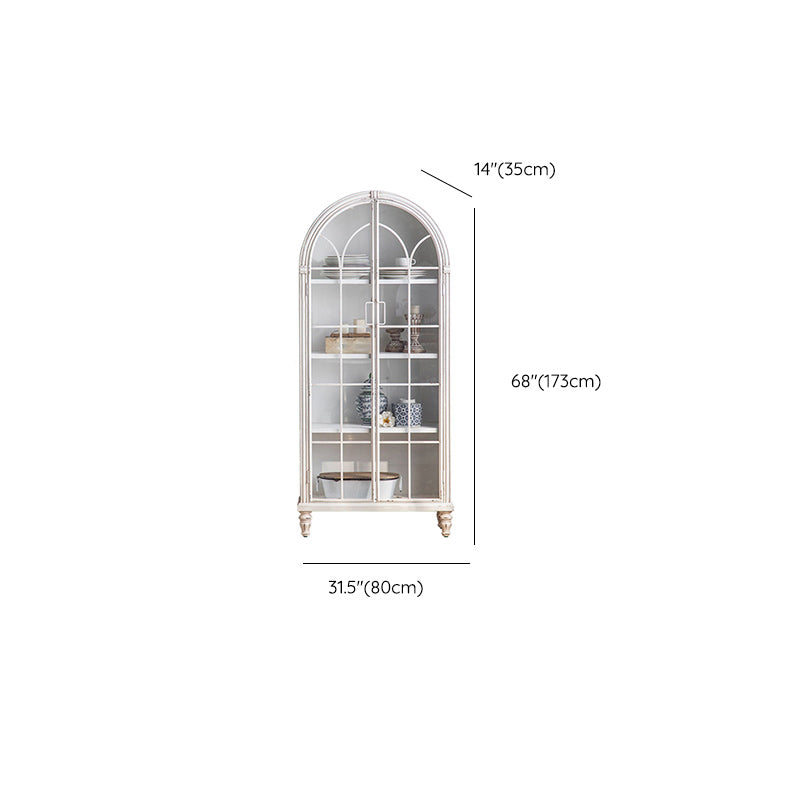 Industrial Metal Cabinet in White Distressed Chest with Glass Paned