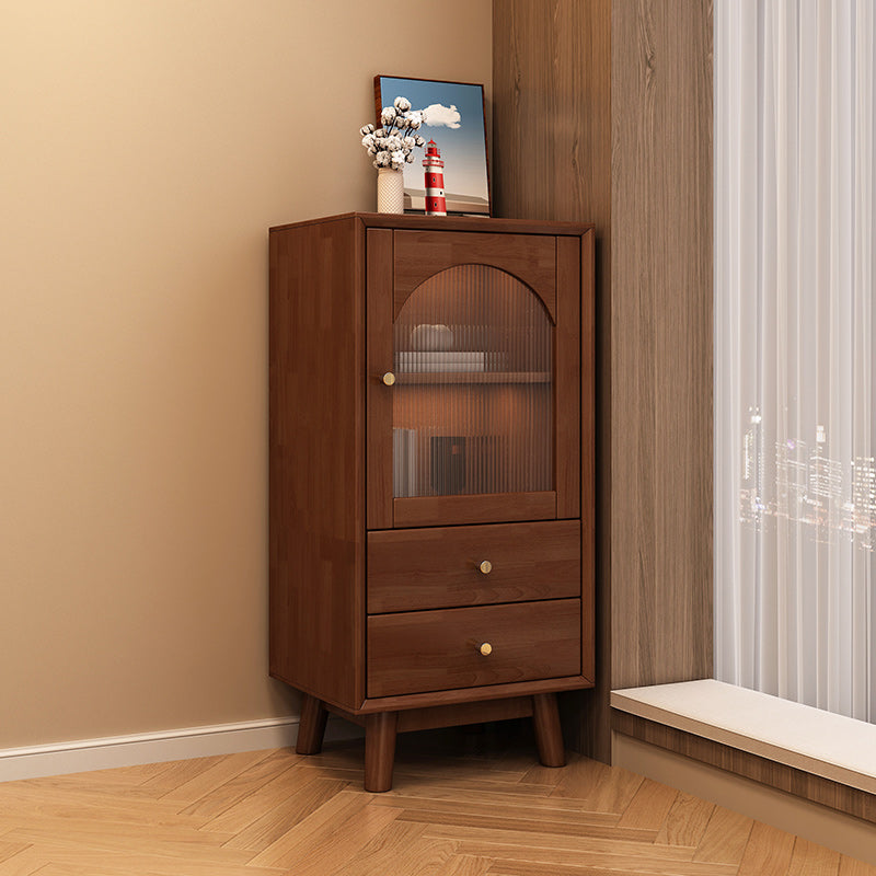 Rubberwood Accent Cabinet Modern Glass Paned Cabinet with Drawers