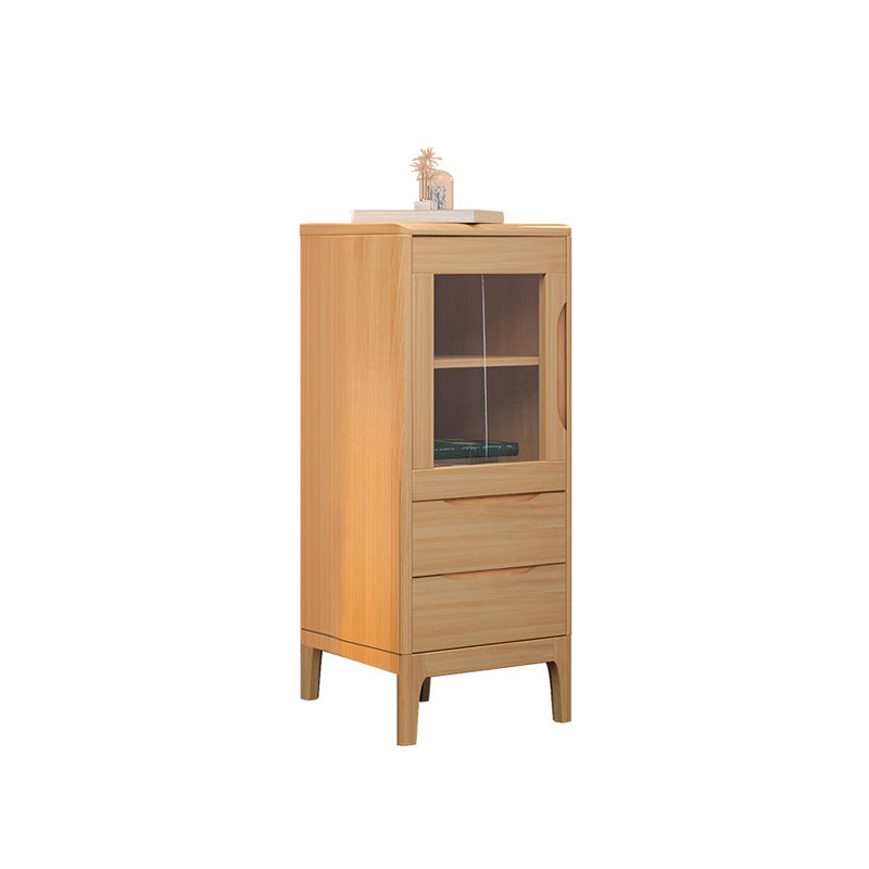 Rubberwood Accent Cabinet Modern Glass Paned Cabinet with Drawers