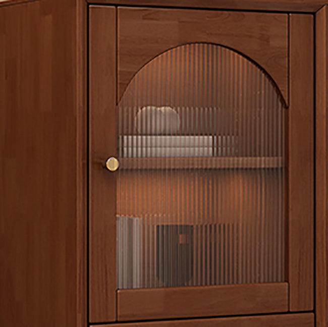 Rubberwood Accent Cabinet Modern Glass Paned Cabinet with Drawers