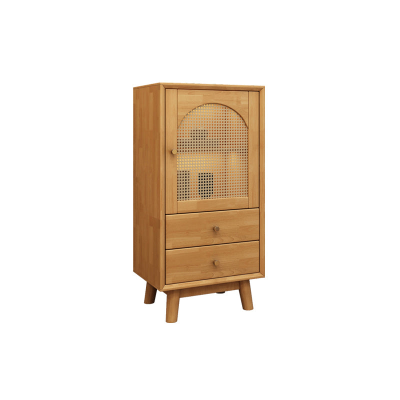 Rubberwood Accent Cabinet Modern Glass Paned Cabinet with Drawers