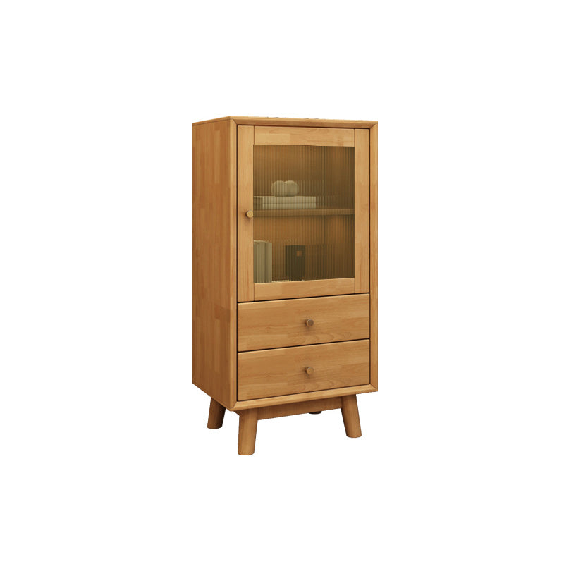 Rubberwood Accent Cabinet Modern Glass Paned Cabinet with Drawers