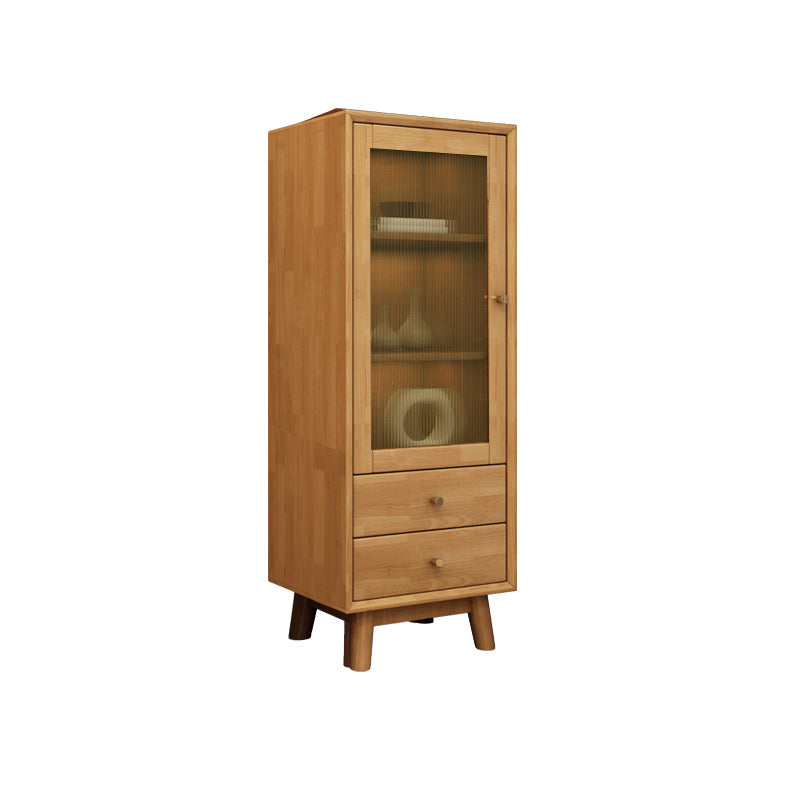 Rubberwood Accent Cabinet Modern Glass Paned Cabinet with Drawers
