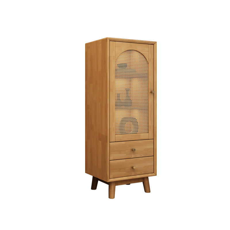 Rubberwood Accent Cabinet Modern Glass Paned Cabinet with Drawers