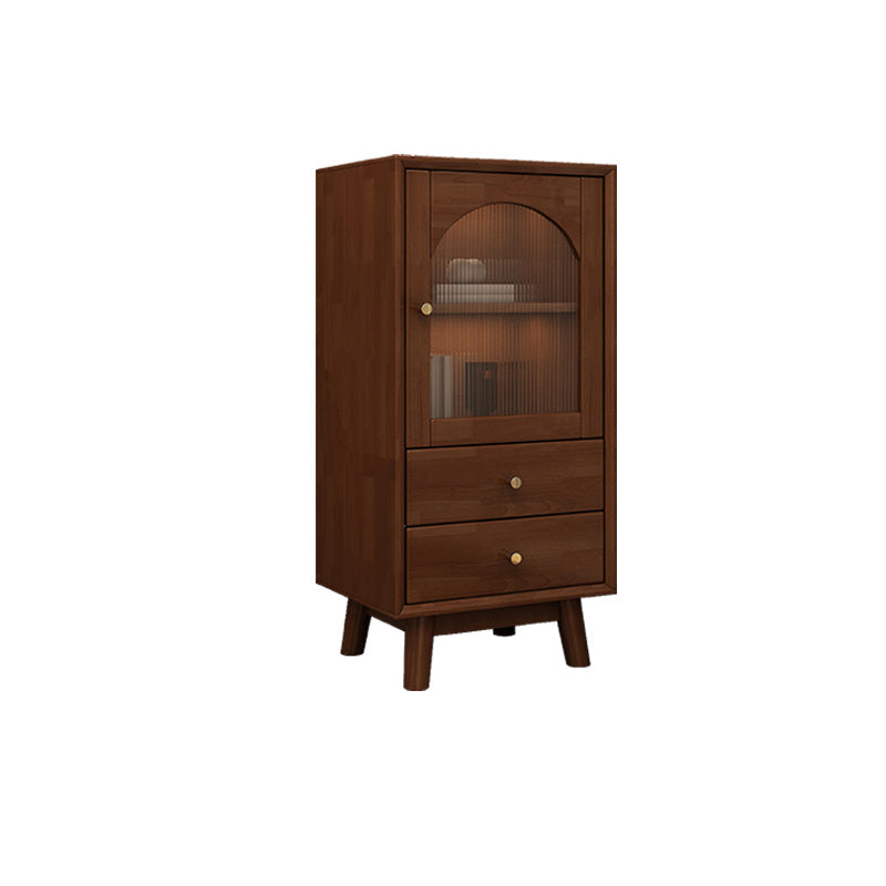 Rubberwood Accent Cabinet Modern Glass Paned Cabinet with Drawers