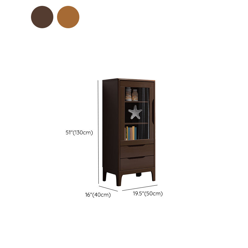 Rubberwood Accent Cabinet Modern Glass Paned Cabinet with Drawers