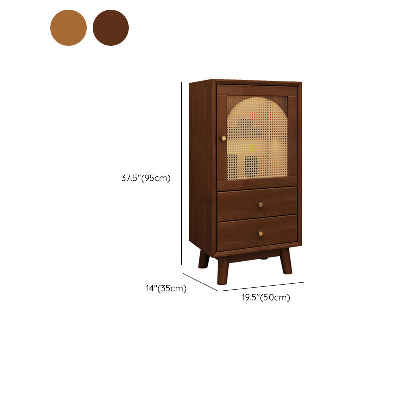 Rubberwood Accent Cabinet Modern Glass Paned Cabinet with Drawers