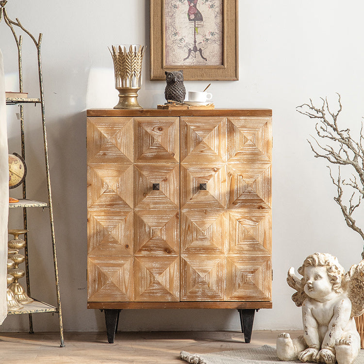 Distressed Wood Accent Chest Industrial Style Solid Wood Cabinet with Drawers
