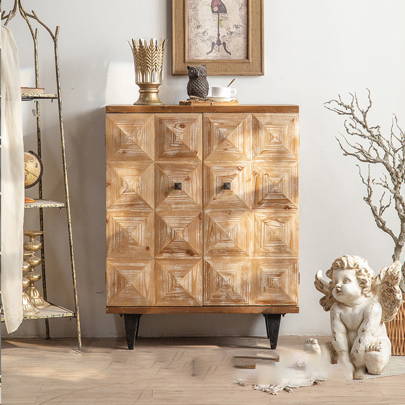 Distressed Wood Accent Chest Industrial Style Solid Wood Cabinet with Drawers