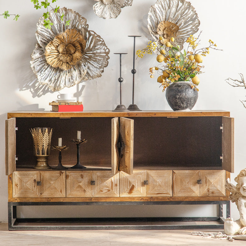 Distressed Wood Accent Chest Industrial Style Solid Wood Cabinet with Drawers