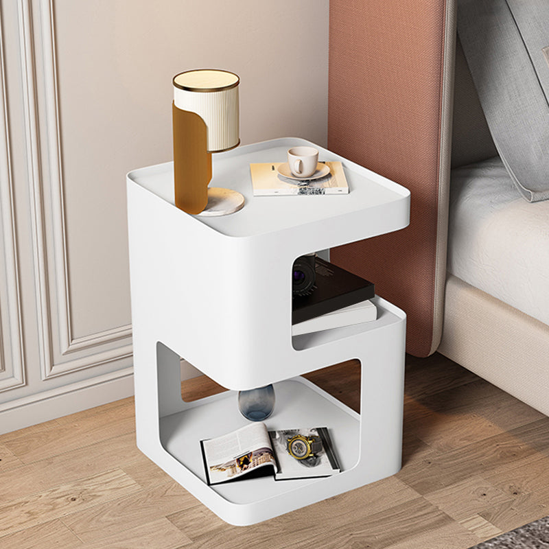 Modernistic Side End Snack Table with Metal Shelves Bedroom Side Table