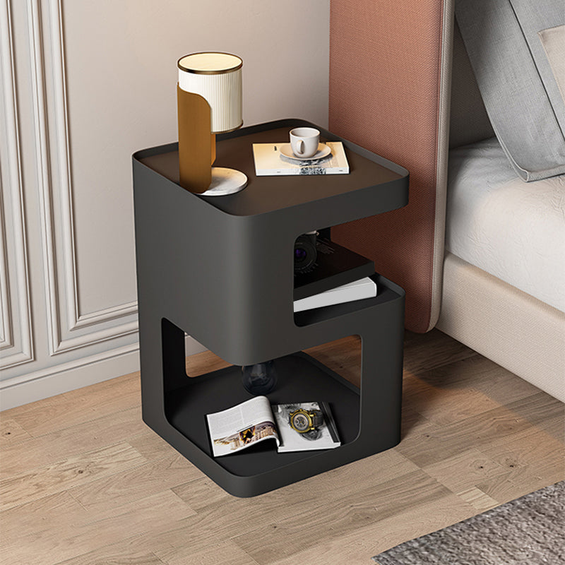 Modernistic Side End Snack Table with Metal Shelves Bedroom Side Table