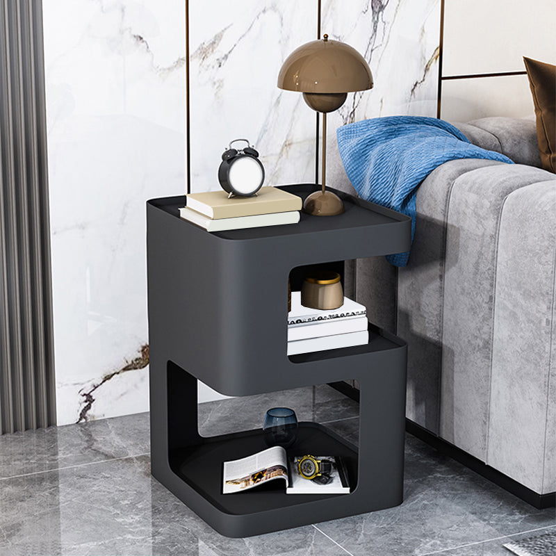 Modernistic Side End Snack Table with Metal Shelves Bedroom Side Table