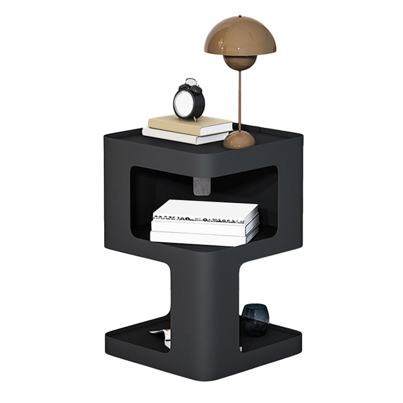 Modernistic Side End Snack Table with Metal Shelves Bedroom Side Table