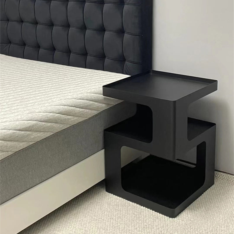 Modernistic Side End Snack Table with Metal Shelves Bedroom Side Table