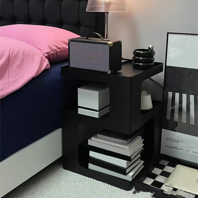 Modernistic Side End Snack Table with Metal Shelves Bedroom Side Table