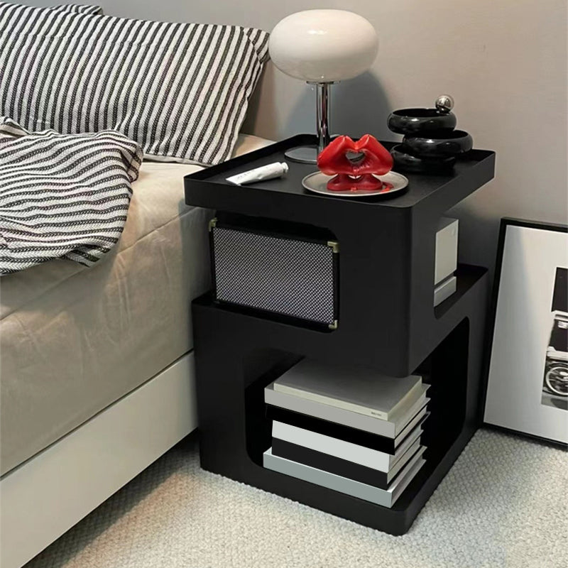 Modernistic Side End Snack Table with Metal Shelves Bedroom Side Table