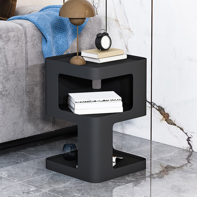 Modernistic Side End Snack Table with Metal Shelves Bedroom Side Table