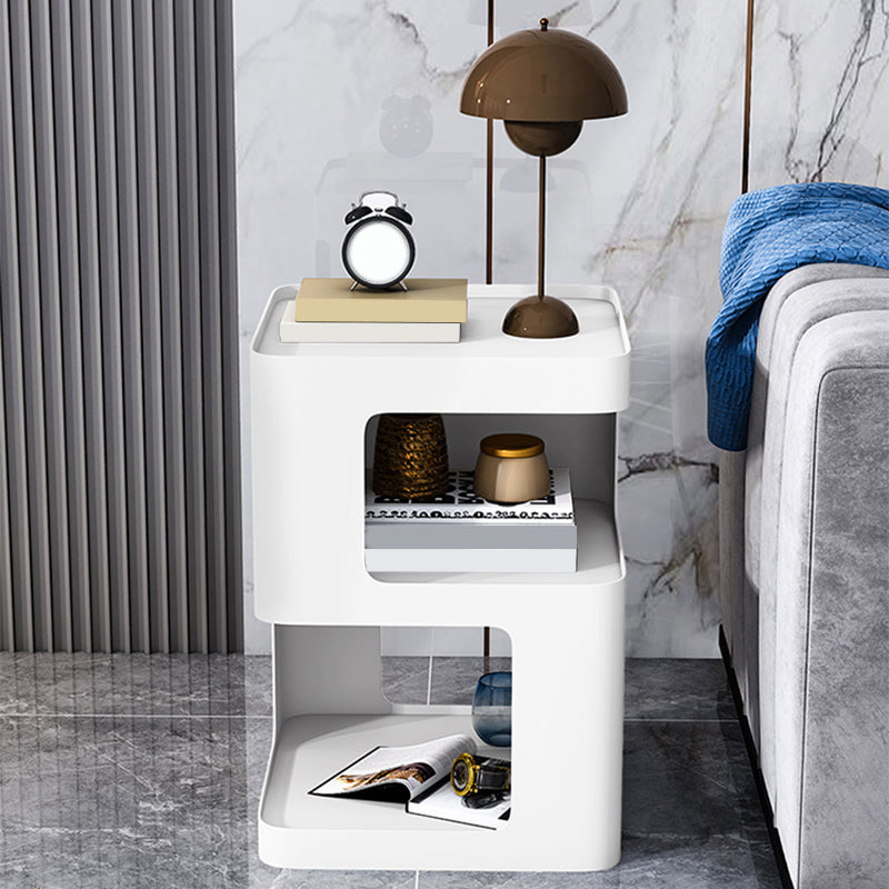 Modernistic Side End Snack Table with Metal Shelves Bedroom Side Table
