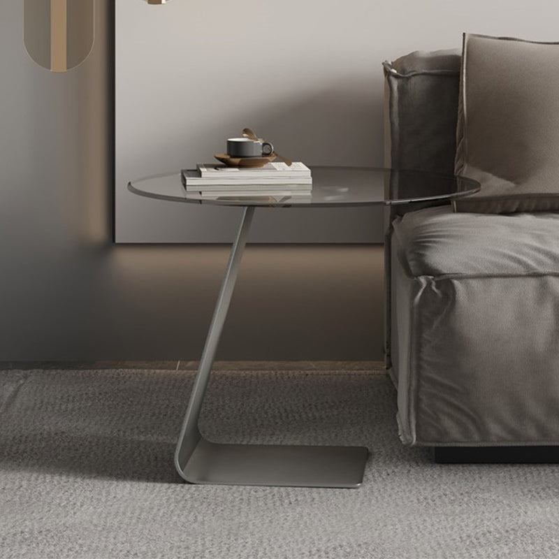 Mid-Century C  Shape Base Round GlassSide Table Luxurious Pedestal End Table