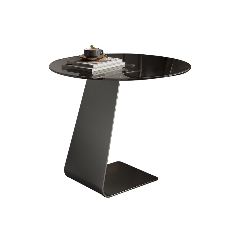 Mid-Century C  Shape Base Round GlassSide Table Luxurious Pedestal End Table