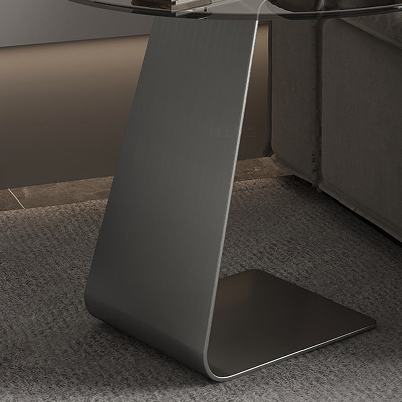 Mid-Century C  Shape Base Round GlassSide Table Luxurious Pedestal End Table