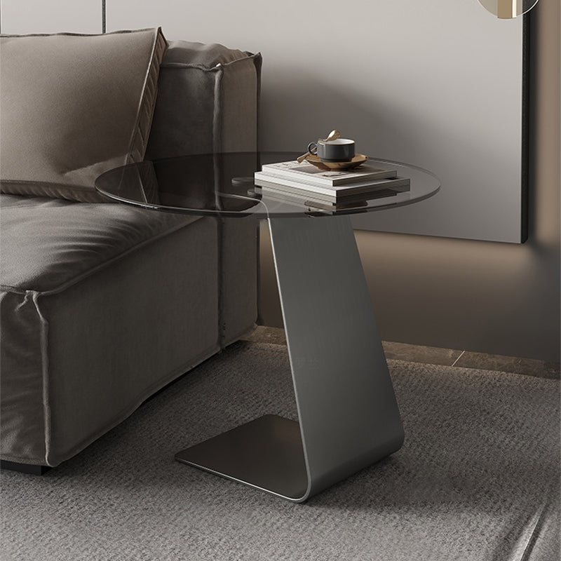 Mid-Century C  Shape Base Round GlassSide Table Luxurious Pedestal End Table