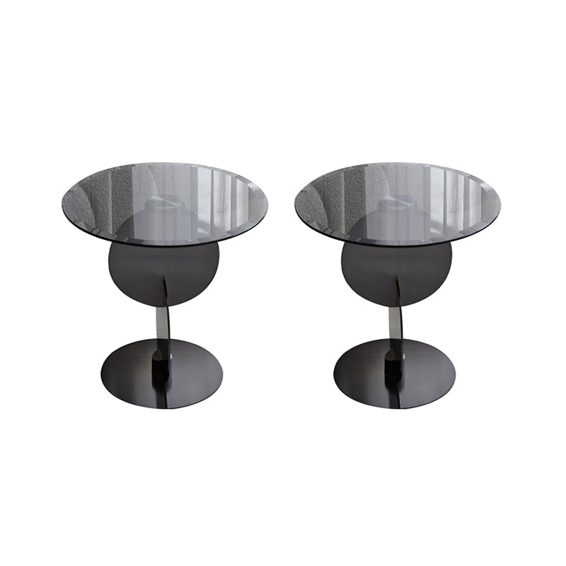 Contemporary Glass Round Top Side Table Metal Pedestal End Table