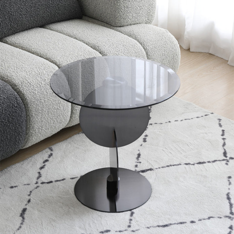 Contemporary Glass Round Top Side Table Metal Pedestal End Table