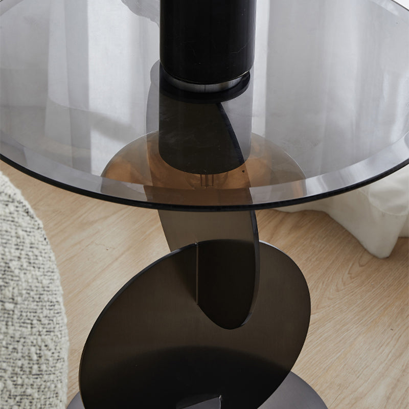 Contemporary Glass Round Top Side Table Metal Pedestal End Table
