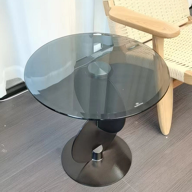 Contemporary Glass Round Top Side Table Metal Pedestal End Table
