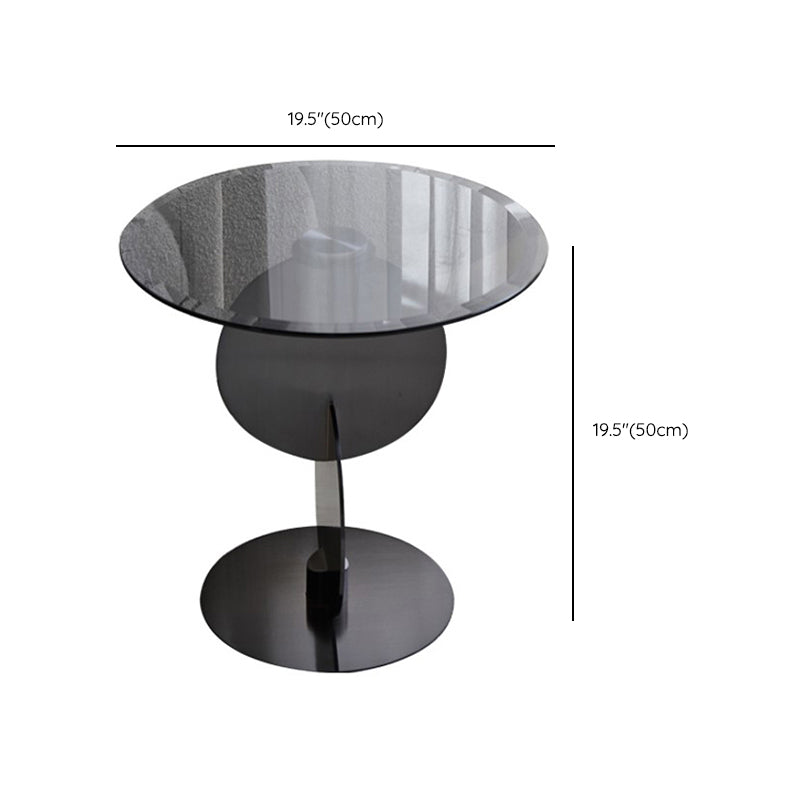 Contemporary Glass Round Top Side Table Metal Pedestal End Table