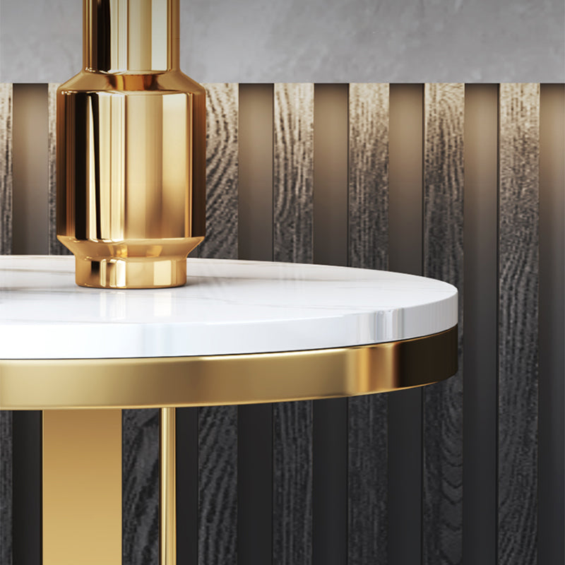 Mid-Century Round Slate Side Table Luxurious Pedestal End Table