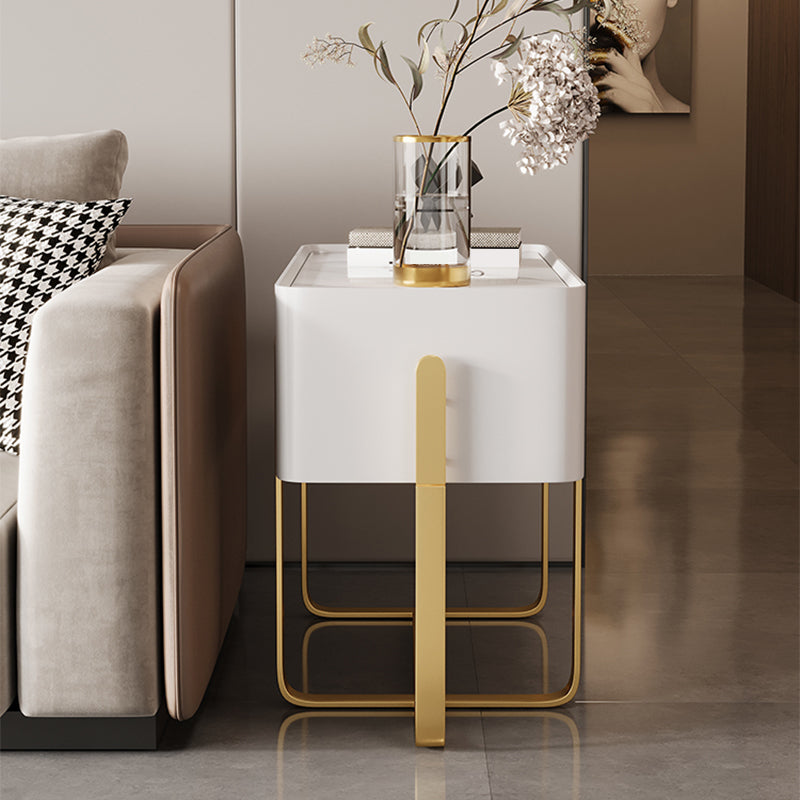 Mid-Century Marble Top Side Accent Table Metal Frame End Table