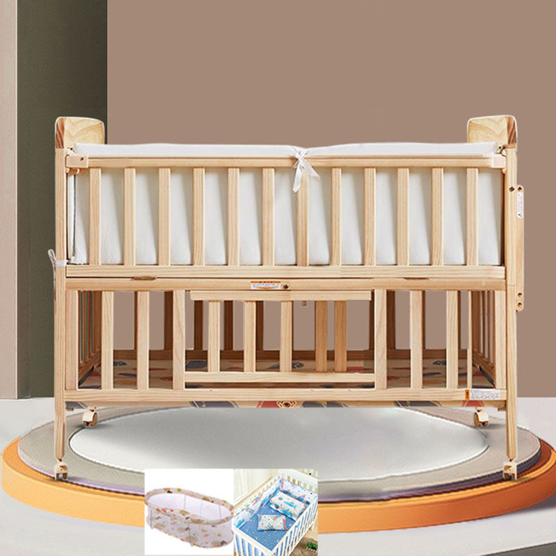 Farmhouse with Storage Baby Crib Wood Arched Crib with Casters