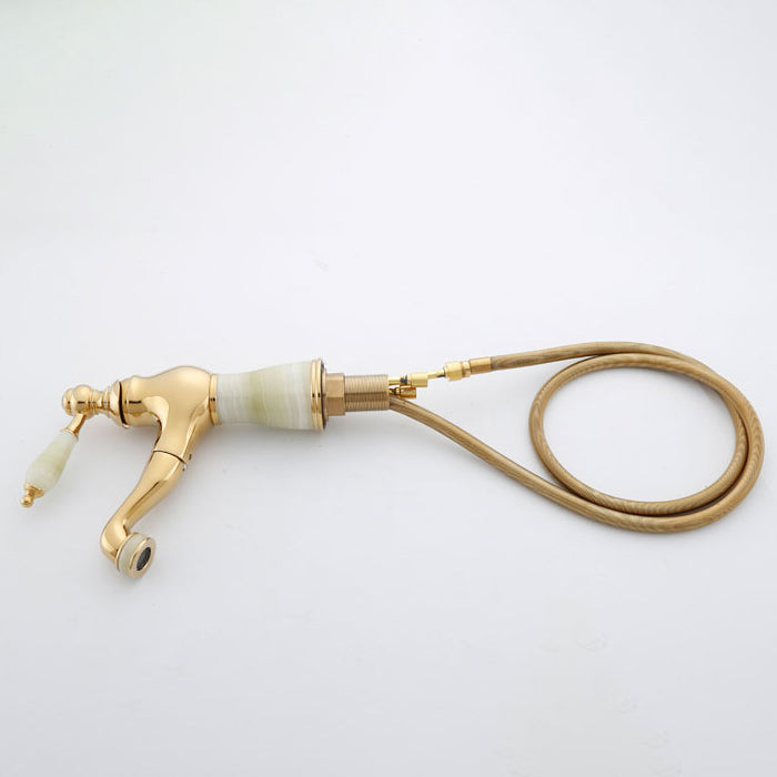 Traditional Deck Mounted Bronze Tub Faucet Set Single Handle Tub Filler Trim with Hose