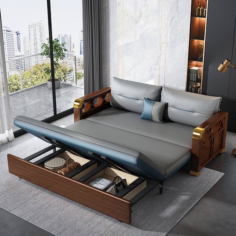 Modern Faux Leather Sleeper Sofa 31.45"H Upholstered Square Arms Sofa Bed