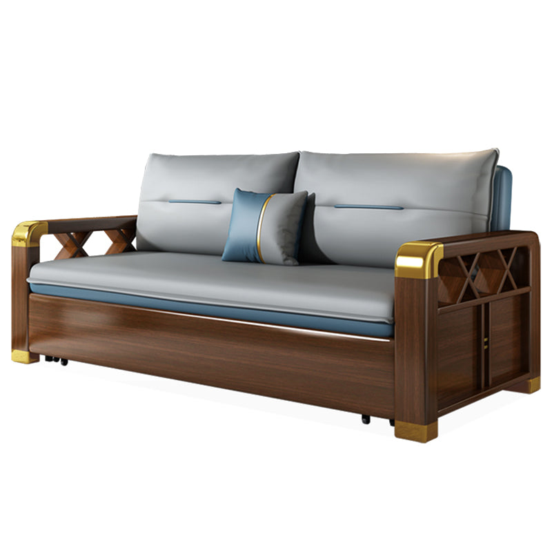 Modern Faux Leather Sleeper Sofa 31.45"H Upholstered Square Arms Sofa Bed